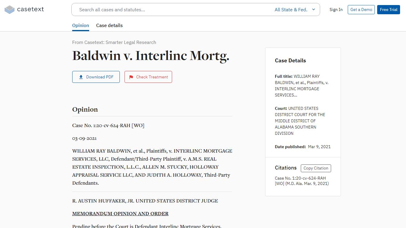Baldwin v. Interlinc Mortg., Case No. 1:20-cv-624-RAH [WO] | Casetext ...